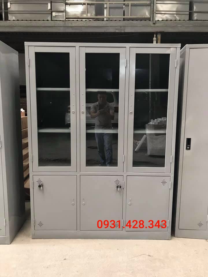 tủ sắt đựng hồ sơ tài liệu văn phòng 3 buồng cánh kính