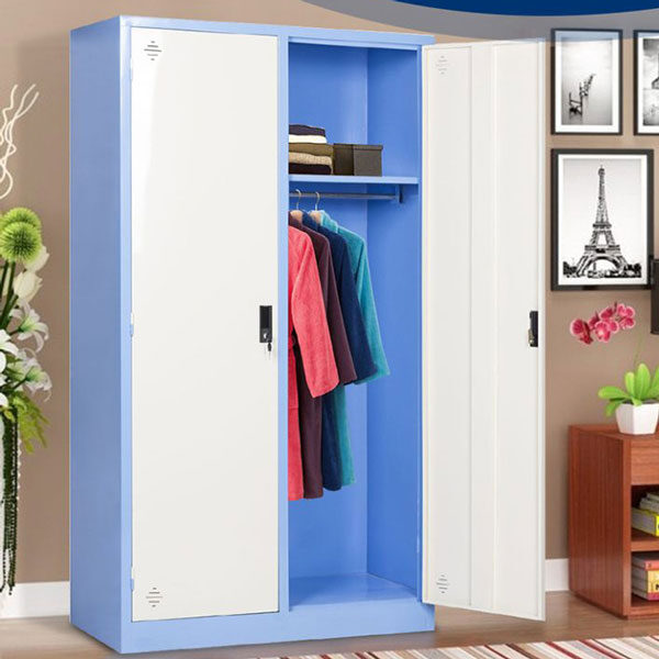 tủ sắt treo quần áo 2 buồng xanh trắng