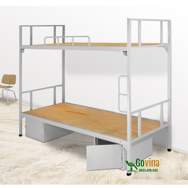 Giường Sắt 2 Tầng kèm bàn học và hộc